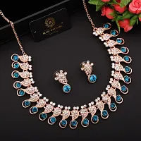 Stylish Women Heavy Polished Diamond Choker Necklace set with 1 Pair of Earrings Jewellery Set-thumb1