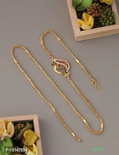 American Diamond Copper Gold Plated 24 Inch Mugappu Mop chain For Women