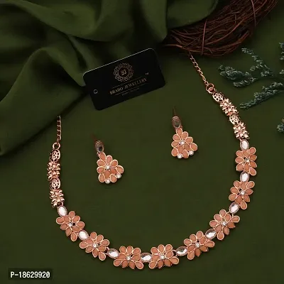 New Rose Gold Necklace Jewellery Set with Earrings for Women and girls-thumb4