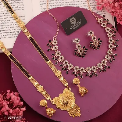 Stylish Golden Brass Neckless Set And Mangalsutra With Earring Pack Of 2