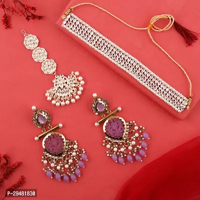 Combo Of 1 Choker Set With Earrings And Maang Tikka Set For Women.