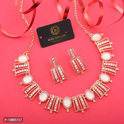 Stylish Women Heavy Polished Diamond Choker Necklace set with 1 Pair of Earrings Jewellery Set-thumb2