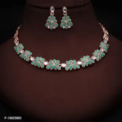 New Rose Gold Necklace Jewellery Set with Earrings for Women and girls-thumb3