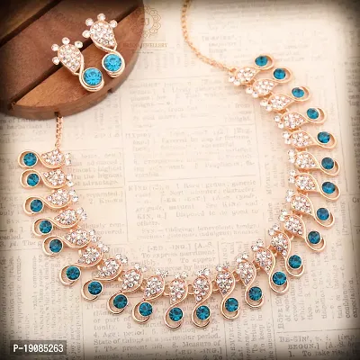 Stylish Women Heavy Polished Diamond Choker Necklace set with 1 Pair of Earrings Jewellery Set-thumb4
