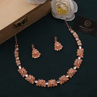 New Rose Gold Necklace Jewellery Set with Earrings for Women and girls-thumb1