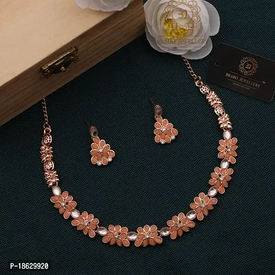 New Rose Gold Necklace Jewellery Set with Earrings for Women and girls-thumb2