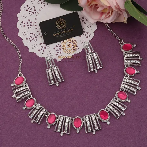 Fancy Brass Silver American Diamond Jewellery Set For Women