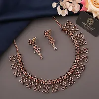 Pack of 1 Rose Gold Plated  American Diamond and Heavy Polished Diamond Choker Necklace set with 1 Pair of Earrings Jewellery Set-thumb3