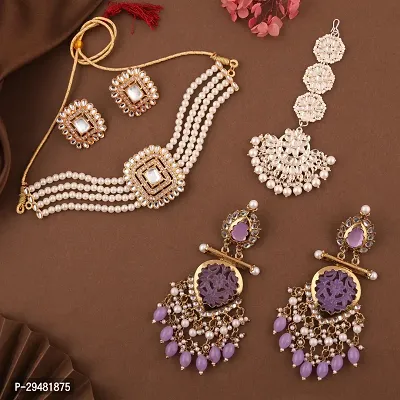 Combo Of 1 Choker Set With 2 Pair Of Earrings And Maang Tikka Set For Women.