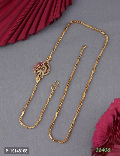 American Diamond Copper Gold Plated 24 Inch Mugappu Mop chain For Women