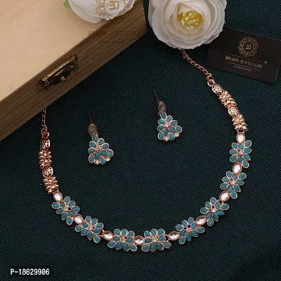 New Rose Gold Necklace Jewellery Set with Earrings for Women and girls-thumb2