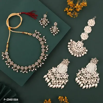 Combo Of 1 Choker Set With 2 Pair Of Earrings And Maang Tikka Set For Women.