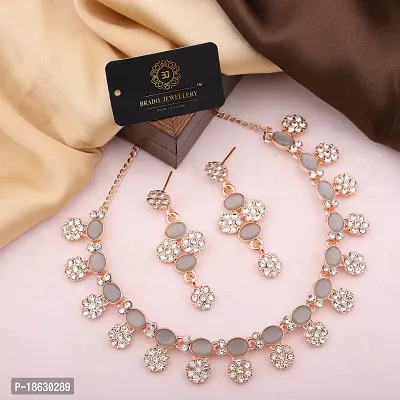 Pack of 1 Rose Gold Plated  American Diamond and Heavy Polished Diamond Choker Necklace set with 1 Pair of Earrings Jewellery Set