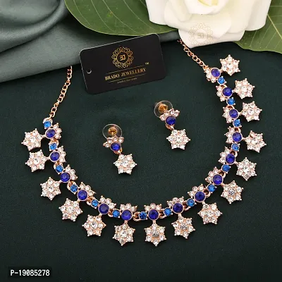Stylish Women Heavy Polished Diamond Choker Necklace set with 1 Pair of Earrings Jewellery Set-thumb0