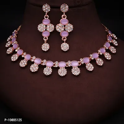 Stylish Women Heavy Polished Diamond Choker Necklace set with 1 Pair of Earrings Jewellery Set-thumb4