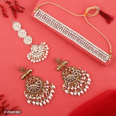 Combo Of 1 Choker Set With Earrings And Maang Tikka Set For Women.-thumb0