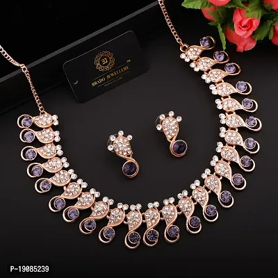 Stylish Women Heavy Polished Diamond Choker Necklace set with 1 Pair of Earrings Jewellery Set-thumb0