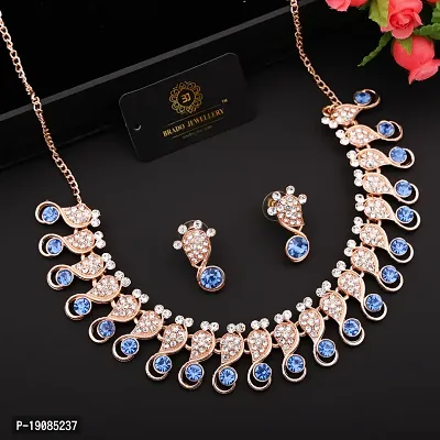 Stylish Women Heavy Polished Diamond Choker Necklace set with 1 Pair of Earrings Jewellery Set