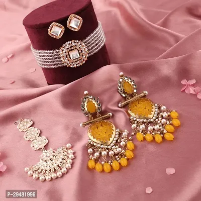 Combo Of 1 Choker Set With 2 Pair Of Earrings And Maang Tikka Set For Women.