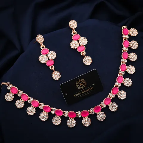 Fancy Brass Golden American Diamond Jewellery Set For Women