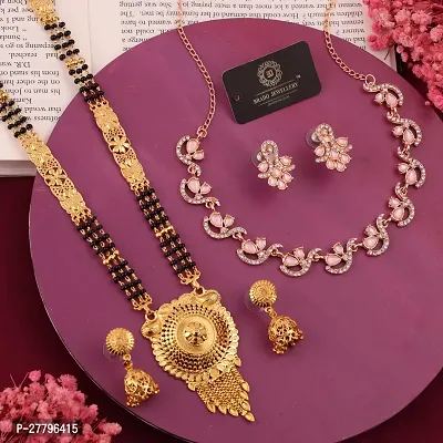 Stylish Golden Brass Neckless Set And Mangalsutra With Earring Pack Of 2