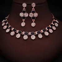 Pack of 1 Rose Gold Plated  American Diamond and Heavy Polished Diamond Choker Necklace set with 1 Pair of Earrings Jewellery Set-thumb3