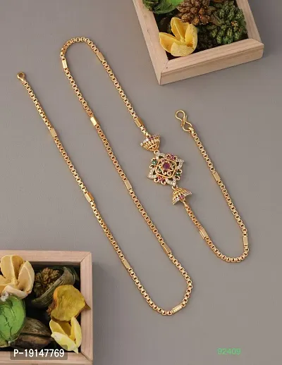 American Diamond Copper Gold Plated 24 Inch Mugappu Mop chain For Women-thumb0