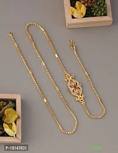 American Diamond Copper Gold Plated 24 Inch Mugappu Mop chain For Women