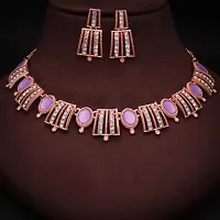 Pack of 1 Rose Gold Plated  American Diamond and Heavy Polished Diamond Choker Necklace set with 1 Pair of Earrings Jewellery Set-thumb3