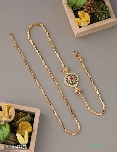 American Diamond Copper Gold Plated 24 Inch Mugappu Mop chain For Women