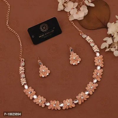 New Rose Gold Necklace Jewellery Set with Earrings for Women and girls