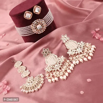 Combo Of 1 Choker Set With 2 Pair Of Earrings And Maang Tikka Set For Women.-thumb0