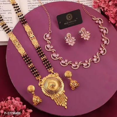 Stylish Golden Brass Neckless Set And Mangalsutra With Earring Pack Of 2