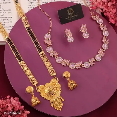 Beautiful Brass Necklace Set And Mangalsutra With Earring Pack Of 2-thumb0