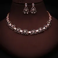 New Rose Gold Necklace Jewellery Set with Earrings for Women and girls-thumb3