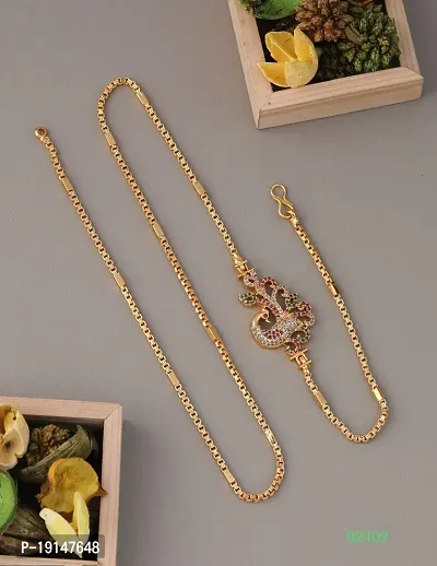 American Diamond Copper Gold Plated 24 Inch Mugappu Mop chain For Women-thumb0