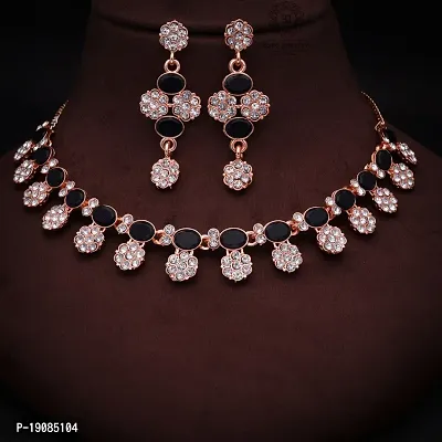 Stylish Women Heavy Polished Diamond Choker Necklace set with 1 Pair of Earrings Jewellery Set-thumb4