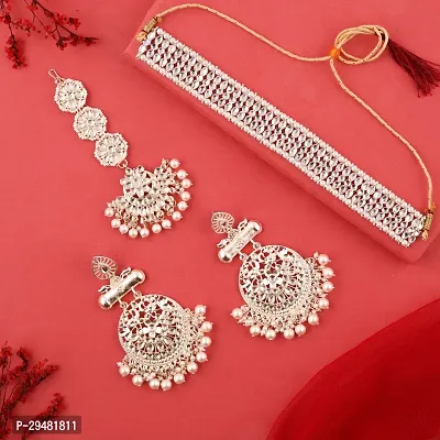 Combo Of 1 Choker Set With Earrings And Maang Tikka Set For Women.