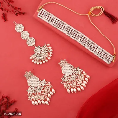 Combo Of 1 Choker Set With Earrings And Maang Tikka Set For Women.