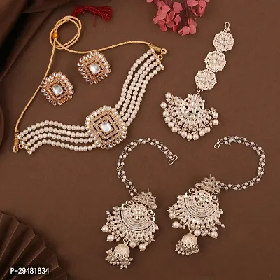 Combo Of 1 Choker Set With 2 Pair Of Earrings And Maang Tikka Set For Women.