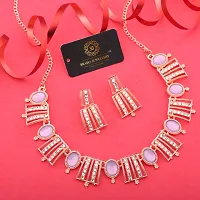 Pack of 1 Rose Gold Plated  American Diamond and Heavy Polished Diamond Choker Necklace set with 1 Pair of Earrings Jewellery Set-thumb1