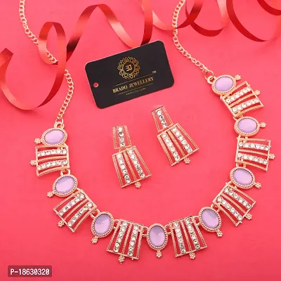 Pack of 1 Rose Gold Plated  American Diamond and Heavy Polished Diamond Choker Necklace set with 1 Pair of Earrings Jewellery Set-thumb2