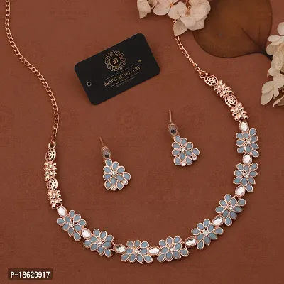 New Rose Gold Necklace Jewellery Set with Earrings for Women and girls-thumb3