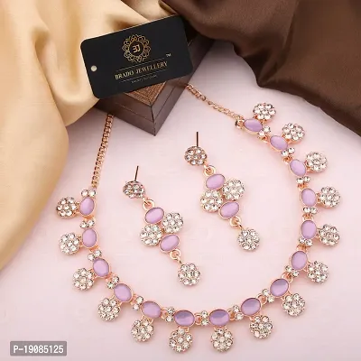 Stylish Women Heavy Polished Diamond Choker Necklace set with 1 Pair of Earrings Jewellery Set-thumb0