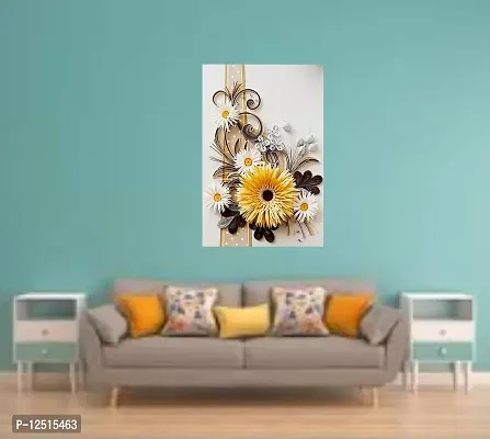 Prime Home Decor 3D Beautiful Yellow Flower HD Wall Poster | Wall Covring Size 12 inch X 18 Inch | Multicolor Wall Poster-thumb3