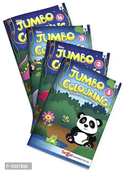 Jumbo Creative Colouring Books Combo for Kids 3 to 10 years Best Gift to Children for Drawing, Coloring and Painting with Colour Reference Guide Level 1 to 4 - Set of 4 Books A3 Size-thumb0