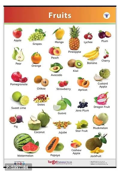 Jumbo All in One Fruits Chart for Kids My First Early Learning Educational Chart for Homeschooling, Kindergarten and Nursery Children 39.25 x 27.25 in