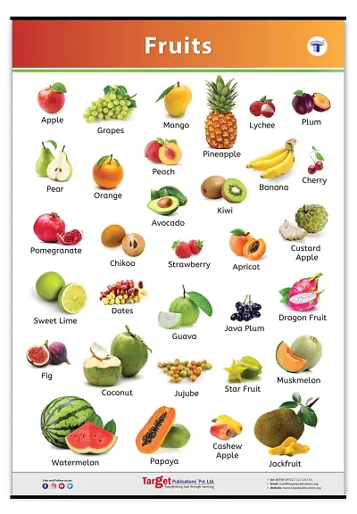 Jumbo All in One Fruits Chart for Kids My First Early Learning Educational Chart for Homeschooling, Kindergarten and Nursery Children 39.25 x 27.25 in