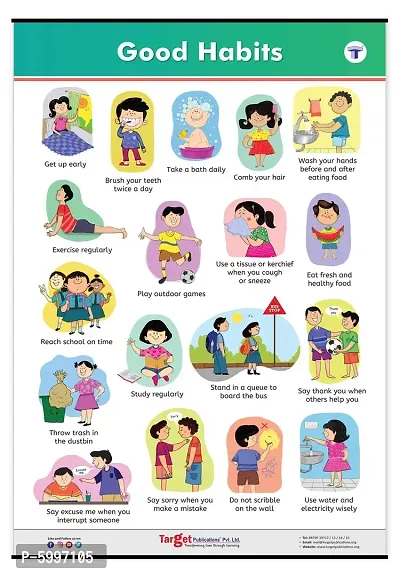 Jumbo Good Habits Chart for Kids Day to Day Good Manners Learning Chart Pictures for Children Educational Wall Chart for Children (39.25 x 27.25 in)-thumb0