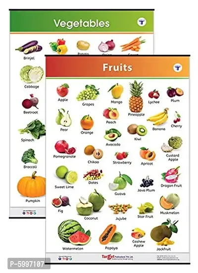 Jumbo All in One Fruits and Vegetables Charts for Kids Learn about Vegetables and Fruits at Home or School with Educational Walls Chart for Children-thumb0